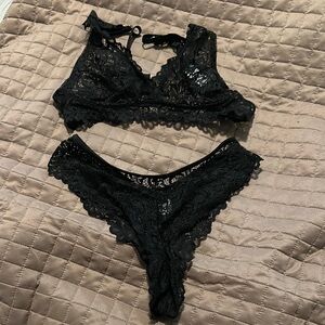 Black Lace Bralette and Panty Set